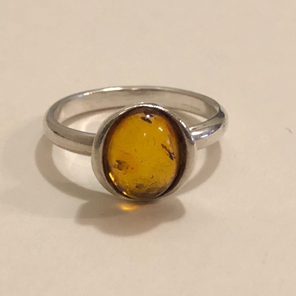 Vintage Amber & Sterling Mid-Century Ring Size 8.5